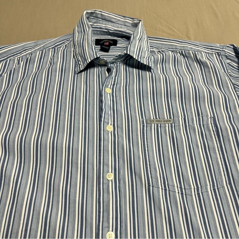 U.S. Polo Assn. Men’s Medium Blue White Striped Button Down Shirt Classic Oxford - Picture 9 of 14